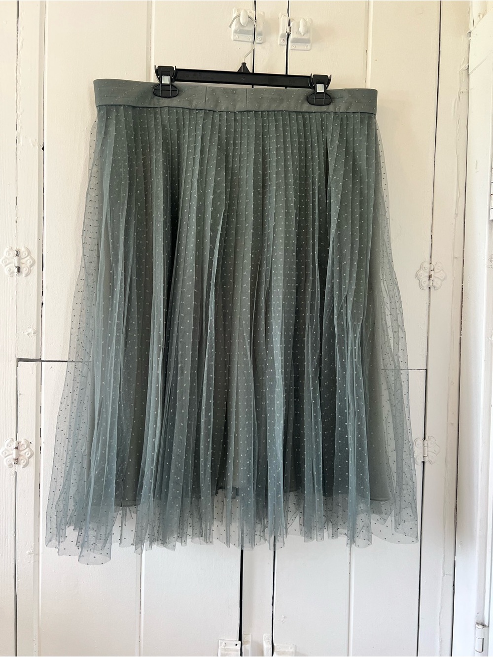 Altered CHRISTIAN DIOR Pleated Tulle Midi Skirt in Sage Green